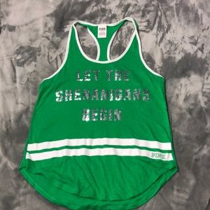 PINK VS green sequin lettering racerback tank top